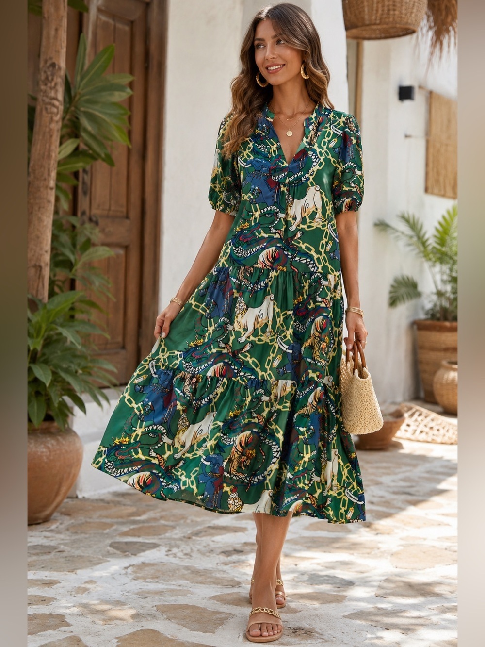 Luxe Silky Printed Tiered Maxi Dress | Like New | Retail $215 | Statement Piece
